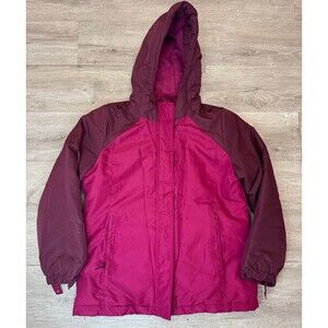 Girls Hooded Colorblock Puffer Winter Coat Burgundy Pink XL 14